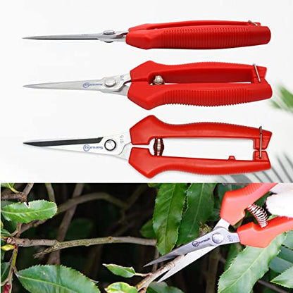 Sanung 2 PACK Straight Stainless Steel Pruning Shears, Hand Pruner Garden Trimmer Scissors with PVC Handle Safety Lock, Ideal for Gardening, Tree Trimming