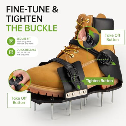 Lawn Aerator Shoes - 13 Pre-Installed 2-Inch Solid Metal Spikes, Aeration Shoes for Lawn, Lightweight Reinforced Nylon Sole, Quick-Release Buckles - color: Buckles