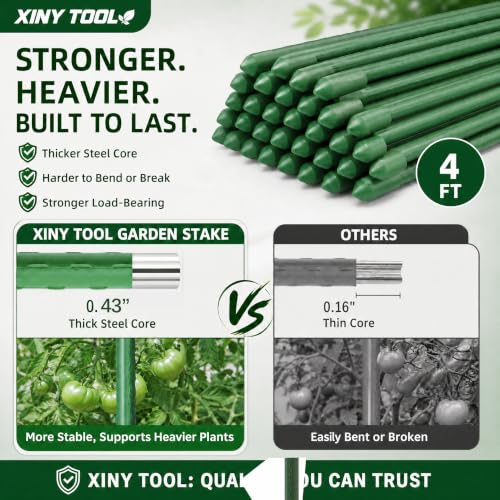 Xiny Tool Garden Stakes, 25 Pack 4 Ft Steel Plant Garden Tomato Stakes with Plastic Coat for Climbing Plants (25 Pack 48 Inch) - size: 48 Inch