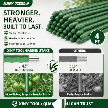 Xiny Tool Garden Stakes, 25 Pack 4 Ft Steel Plant Garden Tomato Stakes with Plastic Coat for Climbing Plants (25 Pack 48 Inch) - size: 48 Inch