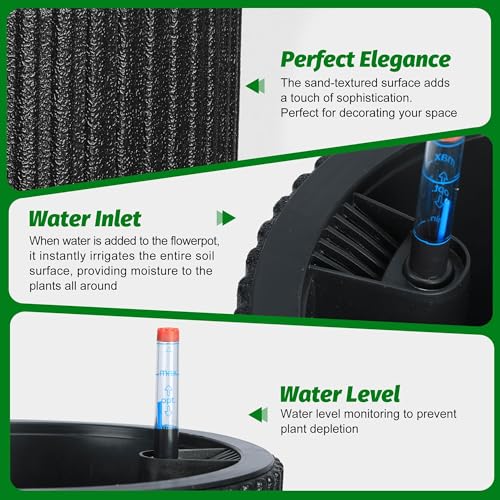 Garvee Self-Watering Planters, Set of 2, 14.2 Inch Tall Plant Pots - color: Black