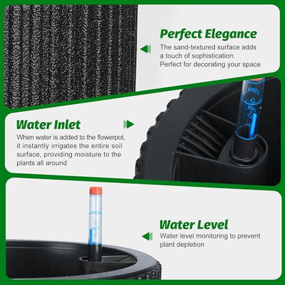 Garvee Self-Watering Planters, Set of 2, 14.2 Inch Tall Plant Pots - color: Black