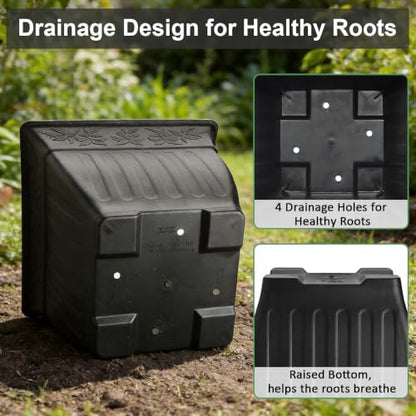 4-Pack 14 Inch Large Square Planters, Embossed Leaf Pattern, Black - color: Black, size: 4P-14 INCH