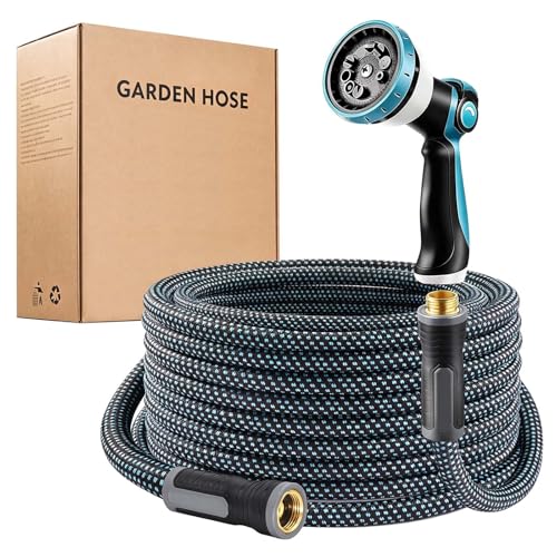 Garden Hose Lightweight Non-Expanding, 25 Ft Flexible Water Hose Equipped with 10 Mode Nozzle, Heavy Duty Pipe for Outdoor Watering & Cleaning - color: Black+blue