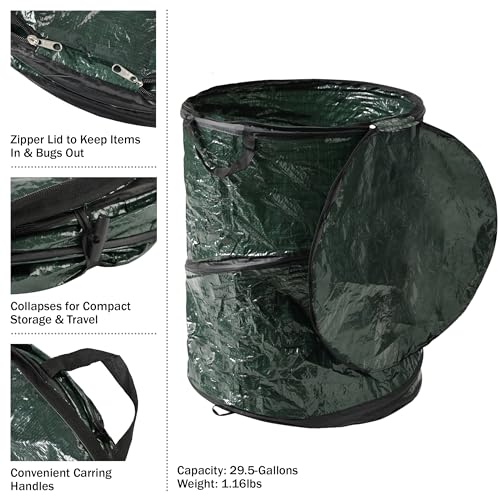 Wakeman Pop Up Outdoor Garbage Can, Black, 29.5 Gallon - color: Green, size: 29.5-Gallon
