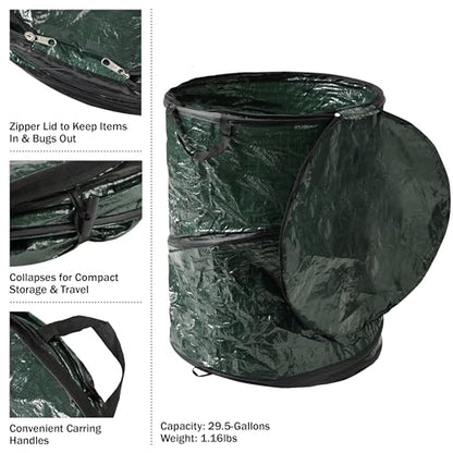 Wakeman Pop Up Outdoor Garbage Can, Black, 29.5 Gallon - color: Green, size: 29.5-Gallon
