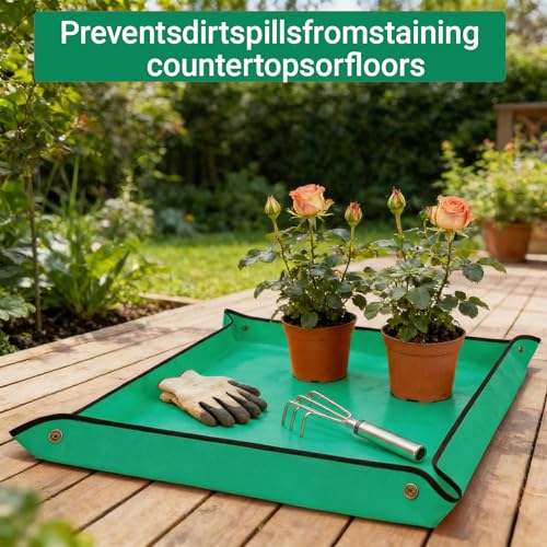 Repotting Mat for House Plants, Waterproof Portable Potting Mat Gardening Tray, Flower and Plant Care Transplanting and Potting Soil Mess Control - color: Green