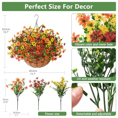 Artificial Flowers for Outdoors Faux Fall Hanging Baskets UV Resistant - color: G Orange Brown Yellow