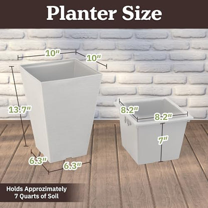 Pure Garden Large Outdoor Planters, White, 13.7-Inch, 2-Pack - color: White