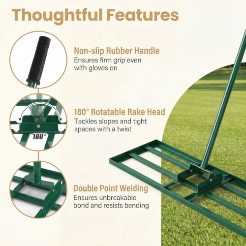 COSTWAY 30x10 Inch Lawn Leveling Rake (Green, 30"x10") - color: Green