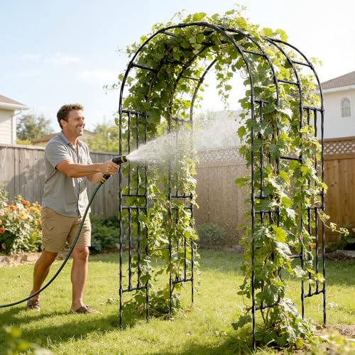 Miory Garden Arch Trellis for Climbing Plants Outdoor, 3.9x7.9ft Steel with PE Coating, Garden Archway for Vegetable, Vines, Wedding Arbor (Black) - size: 3.9x7.9 ft