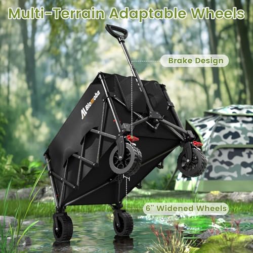 Blomoba Collapsible Wagon Cart, 150L Foldable Wagon with Wide Wheels, Black - color: Black, size: Large Without Tailgate