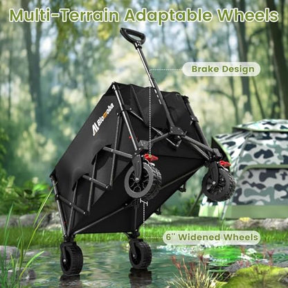 Blomoba Collapsible Wagon Cart, 150L Foldable Wagon with Wide Wheels, Black - color: Black, size: Large Without Tailgate