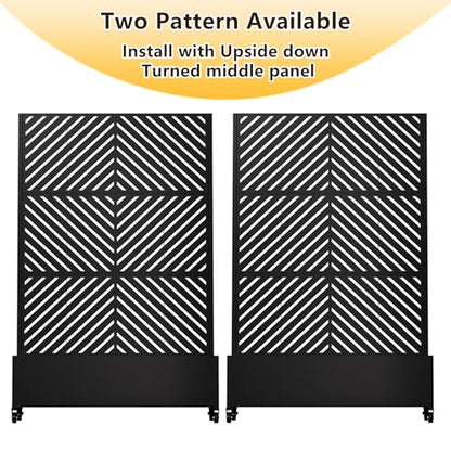 MTART Metal Planter Box with Trellis, 72"x47"x16" Outdoor Galvanized Raised Garden Bed with Privacy Screen & Drainage Holes & Lockable Casters for Climbing Plants, Vegetable, Vines (Black-Arrow) - color: Black-arrow