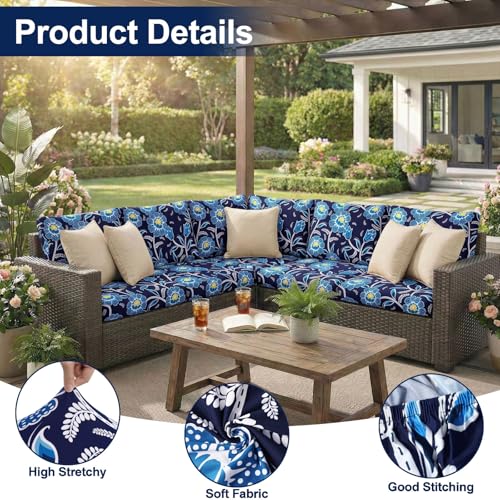 Smiry Waterproof Patio Cushion Covers, Stretch Outdoor Furniture Covers - color: Midnight Blue, size: 12PCS