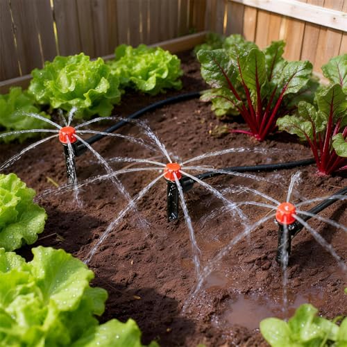 RedChili 40 Pieces Push to Fit Drip Emitters for 1/4" Drip Irrigation Tubing, 20 Pcs Vortex Emitters and 20 Pcs Stream Emitters Adjustable 360 Degree Full Circle Drip Emitters with Stake - size: 40P PushEmitters(Mix)