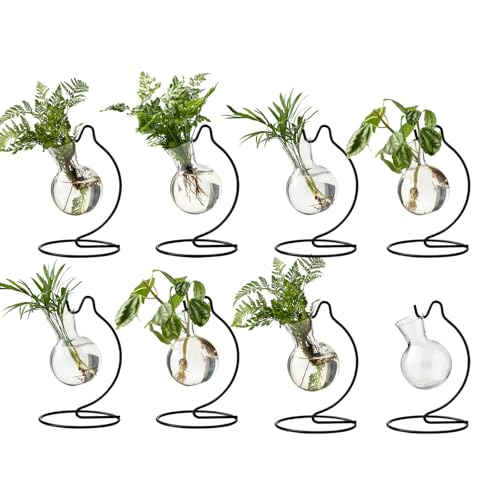Plant Propagation Station, Plastic Vase with Metal Stand, Clear Plastic Hanging Vase, Hydroponic Planter for Office Home Wedding Tabletop Decoration (8)
