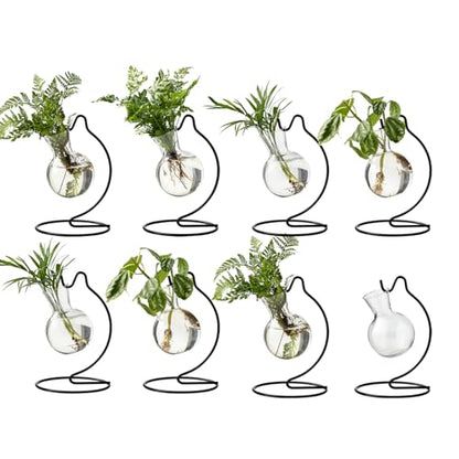 Plant Propagation Station, Plastic Vase with Metal Stand, Clear Plastic Hanging Vase, Hydroponic Planter for Office Home Wedding Tabletop Decoration (8)