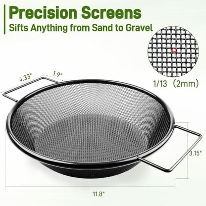 Mulctun 2mm Soil Sifter with Handles,Heavy Duty Dirt Sifter for Gardening - color: Black, size: 1 Pack (2mm grid)