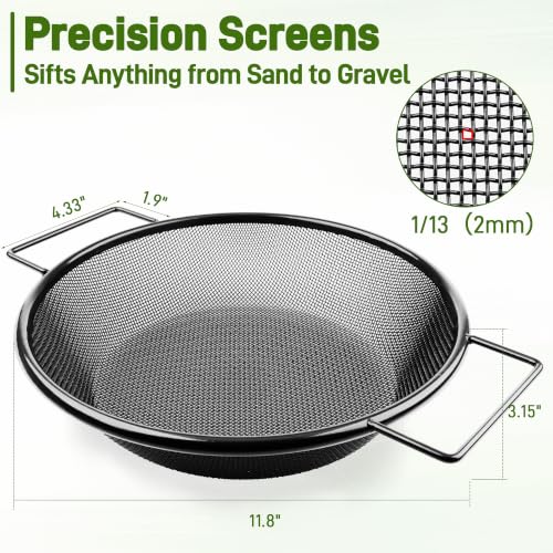 Mulctun 2mm Soil Sifter with Handles,Heavy Duty Dirt Sifter for Gardening - color: Black, size: 1 Pack (2mm grid)