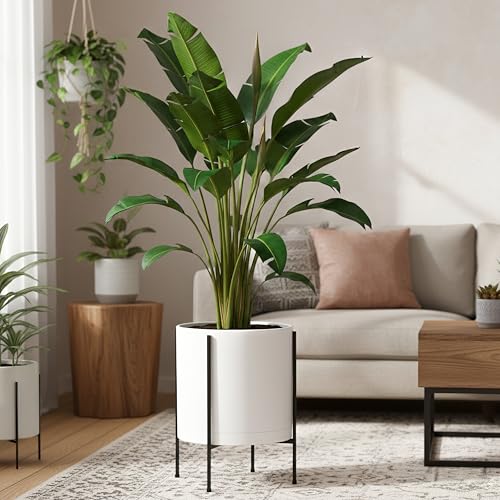 D'vine Dev Plastic Planter Pot with Metal Stand, White, 14 in, 55-D-A-4 - color: White, size: 14 Inch
