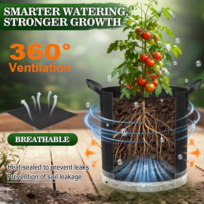 5 Pack 7 Gallon Self-Watering Grow Bags with Reservoir and Support Rings - size: 7 Gallon
