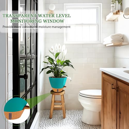 2 Pack 10 inch Plant Pots, Plastic Self Watering Planters - color: Turquoise, size: 10 inch