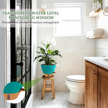 2 Pack 10 inch Plant Pots, Plastic Self Watering Planters - color: Turquoise, size: 10 inch
