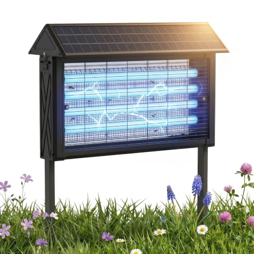 Large Solar Bug Zapper Outdoor for 4000 sq.ft Mosquito Zapper for Patio - color: Deep Black(18W for 4000 sq.ft)