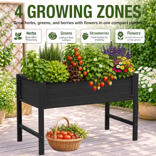 YEFU 48" Raised Garden Bed with Legs, HIPS Outdoor Garden Bed, Black - color: Black, size: 48"×24"×30"