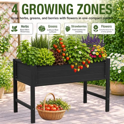 YEFU 48" Raised Garden Bed with Legs, HIPS Outdoor Garden Bed, Black - color: Black, size: 48"×24"×30"