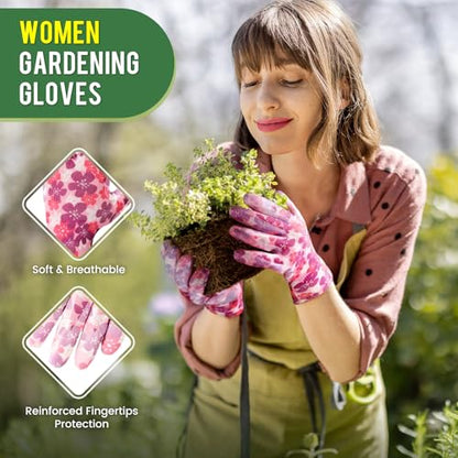 6 Pairs Gardening Gloves for Women - Breathable Rubber Coated Garden Gloves, Multi-purposes Gardening Gloves - color: 6 Pairs Red/Purple/Blue