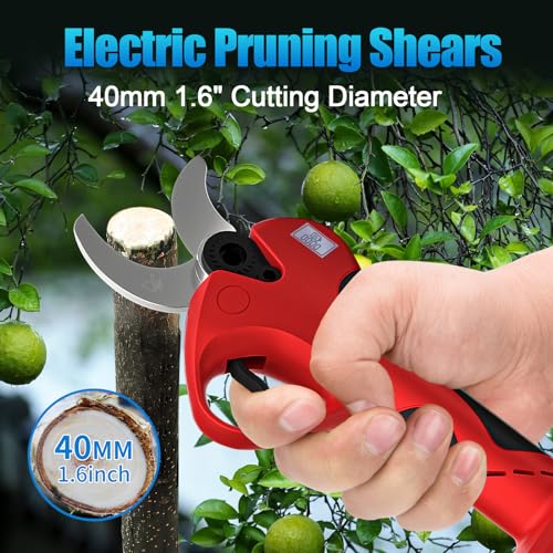 Electric Pruning Shears Cordless, 1.6"(40mm) Cordless Pruner, 2Pcs 2000mAh Battery Operated Pruning Shears & Electric Tree Pruner, SK5 Steel Blades Battery Powered Pruning Shears JOVANT - size: 40mm pruning shears 2* battery