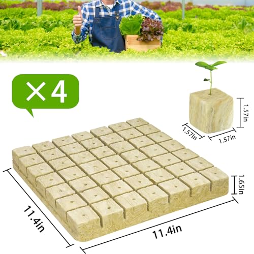 Halatool 1.5 in Rockwool Cubes for Hydroponics, 196 Plugs Seed Starter Cube - color: 4 Sheets, size: 1.5" Cubes