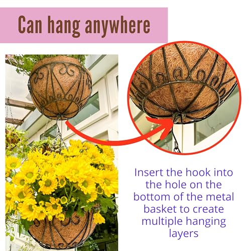 LaLaGreen Wire Hanging Baskets (16 in, 6 Pack) Black Coco Liner Flower Pots - size: 16" (41 cm) x 6 Pack