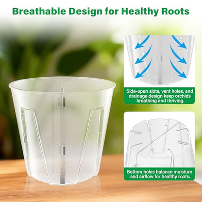 Bluepro 5 Inch Side-Open Orchid Pots 12 Pack, Plastic Nursery Planters with Detachable Side Walls for Easy Repotting, Breathable Slotted Flower Pots with Drainage for Root Health - size: 5 Inch-12Pcs