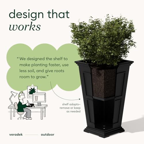 Veradek Brixton Series Tall Plastic Planter (Black, 26" H x 14.75" W x 14.75" L - 2 Pack with Shelf) - color: Black, size: 26 inch - 2 pack with Shelf