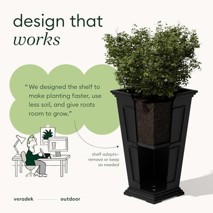 Veradek Brixton Series Tall Plastic Planter (Black, 26" H x 14.75" W x 14.75" L - 2 Pack with Shelf) - color: Black, size: 26 inch - 2 pack with Shelf