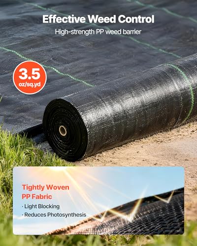 VEVOR 13x115FT 3.5oz Weed Barrier Fabric Heavy Duty, Landscape Fabric, Woven Weed Blocker Fabric, Garden Weed Fabric, Weed Control Fabric Ground Cover, Landscaping Cloth, Weed Mat, Black - size: 13FT*115FT-3.5oz