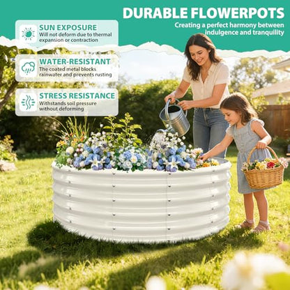 YSEJOMP 17" Tall 48" Diameter Round Raised Garden Bed Kits Outdoor White - color: Cream White, size: 48 Dia X 16.5 inches