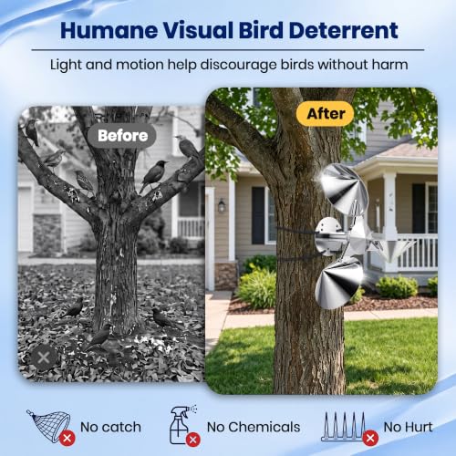 2 Pack Short Reflective Bird Deterrent Spinners with Upgraded Metal Base