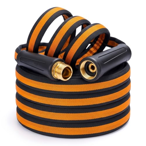 Garden Hose 50 ft, Flexible Lightweight Fabric Water Hose, Kink Free - color: Black-Orange, size: 50 FT