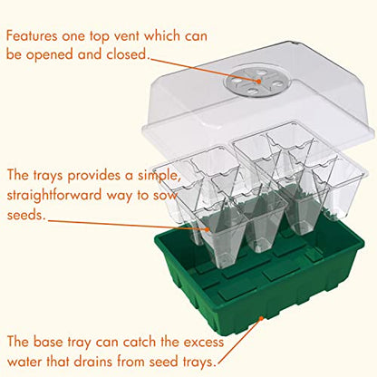 Gardzen 10 Pack Seed Starter Trays with Dome and Green Base 120 Cell - size: 12-Cell Clear 10-Pack