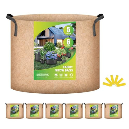 iPower Plant Grow Bag 5 Gallon 6-Pack Heavy Duty Fabric Pots, 300g Thick Nonwoven Fabric Containers Aeration with Nylon Handles, for Planting Vegetables, Fruits, Flowers, Tan 2024 Version - color: Tan, size: 5 Gallon