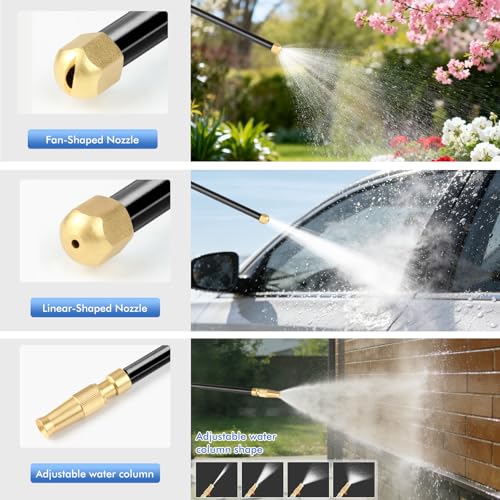 High Pressure Hose Nozzle for Garden Hose, Hydro Jet High Pressure Power Washer Gun, Portable Hydrojet High Pressure Power Washer Water Gun with 3 Hose Nozzles for Cleaning Garden and Sidewalk - color: Black (3 Nozzles)