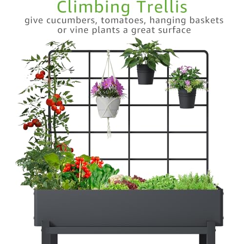 Metal Raised Garden Bed with Trellis & Legs