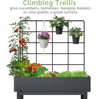 Metal Raised Garden Bed with Trellis & Legs