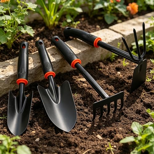 Garden Hoe Weeding Tool 2-in-1 Dual Head Hand Cultivator Iron Tool - color: Black Garden Hoe Set
