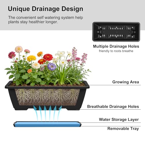 2 Tier Railing Planter Box Set of 2, 4 Pack Black Window Boxes Planters - color: Black