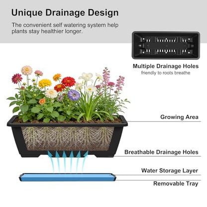 2 Tier Railing Planter Box Set of 2, 4 Pack Black Window Boxes Planters - color: Black